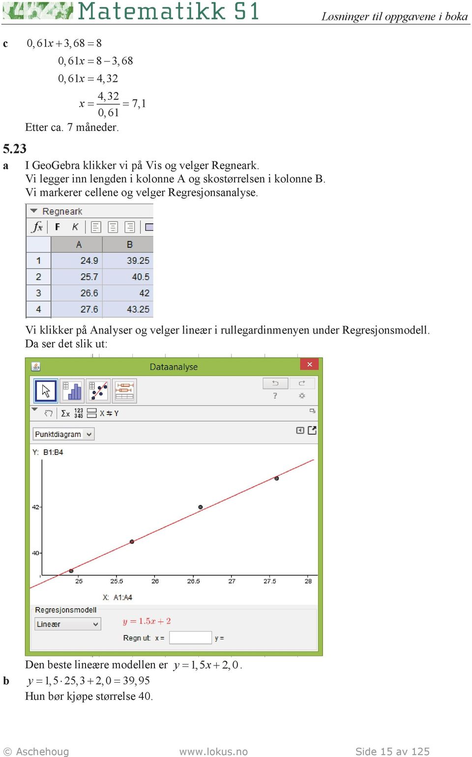 Vi markerer cellene og velger Regresjonsanalyse.