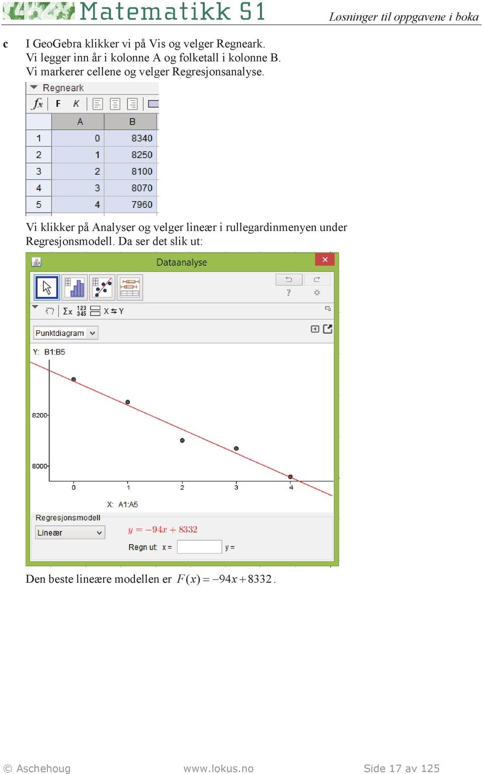 Vi markerer cellene og velger Regresjonsanalyse.