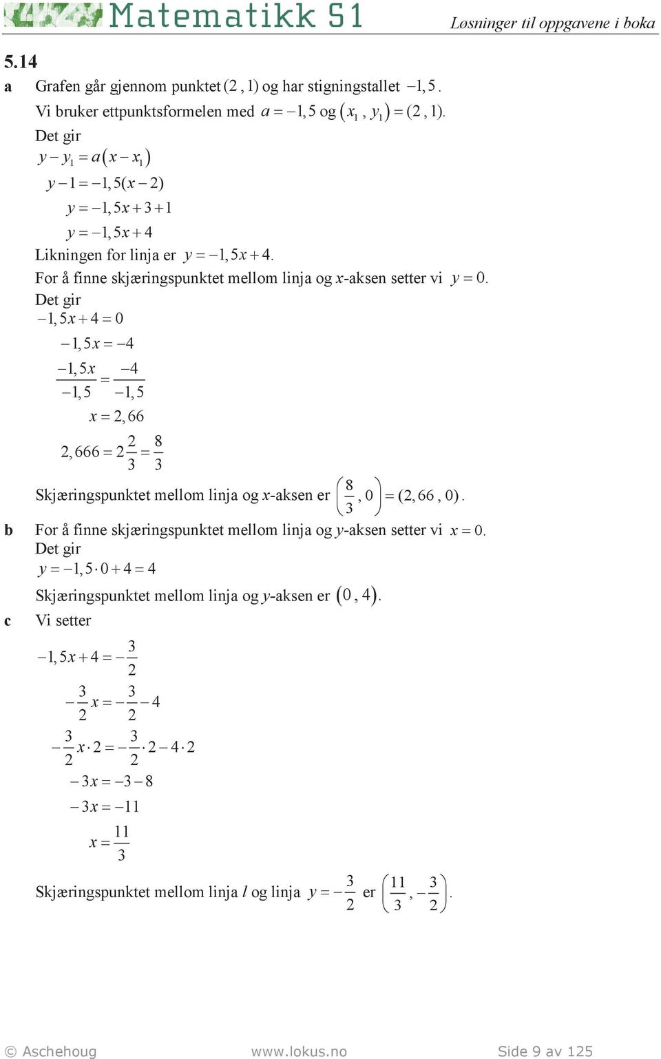 For å finne skjæringspunktet mellom linja og x-aksen setter vi y = 0.