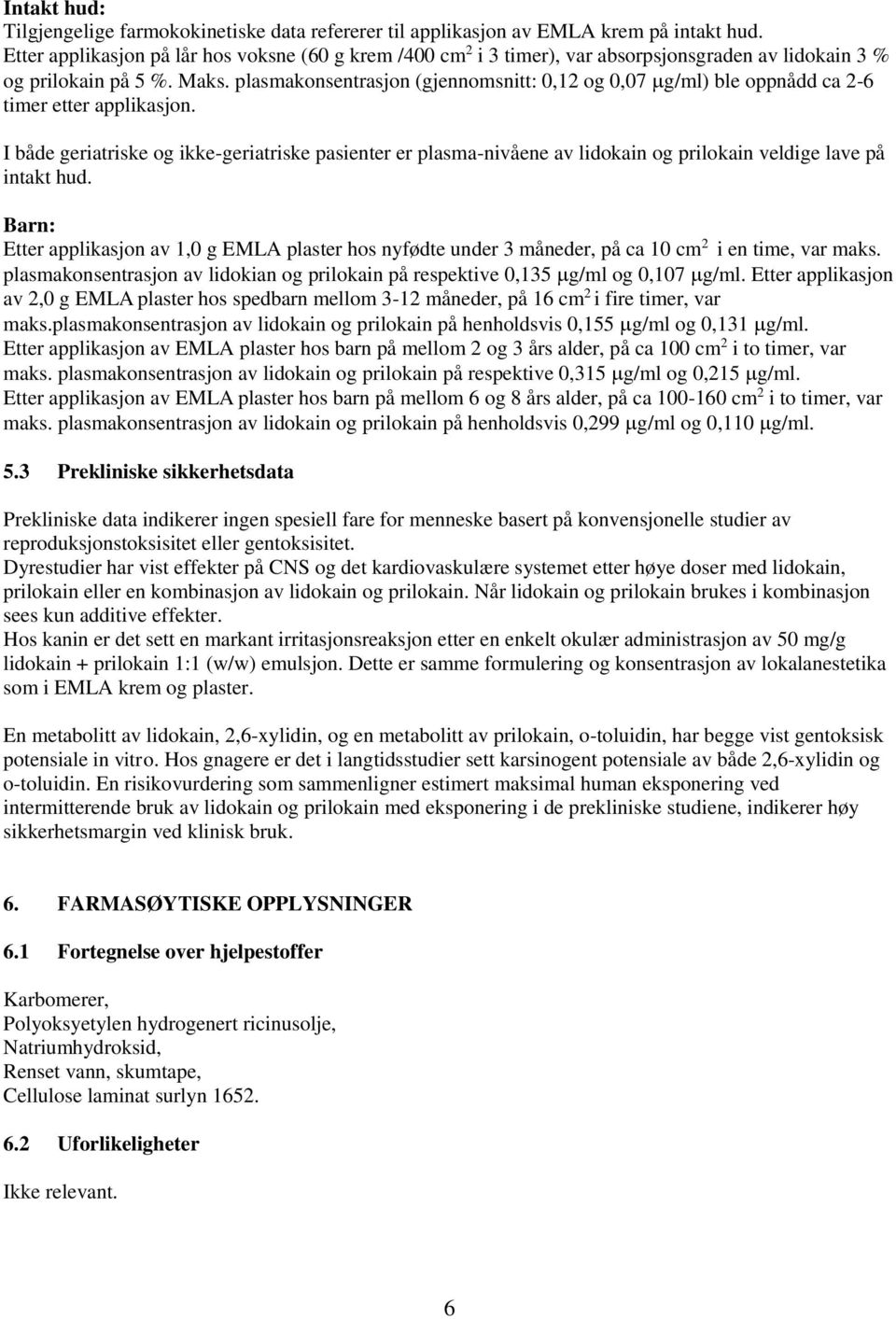 plasmakonsentrasjon (gjennomsnitt: 0,12 og 0,07 g/ml) ble oppnådd ca 2-6 timer etter applikasjon.