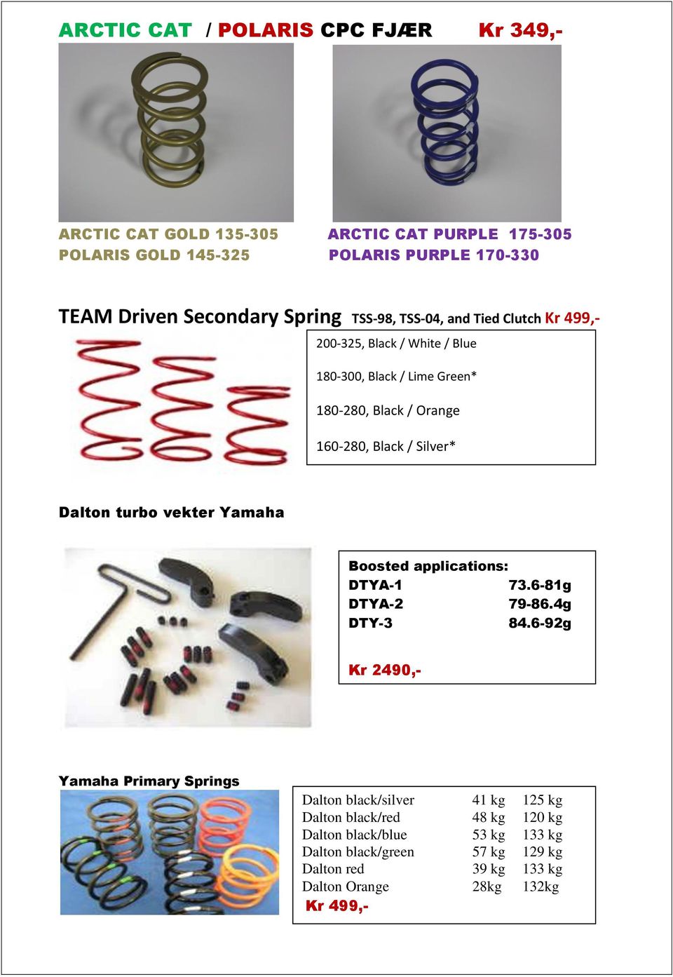 Dalton turbo vekter Yamaha Boosted applications: DTYA-1 73.6-81g DTYA-2 79-86.4g DTY-3 84.