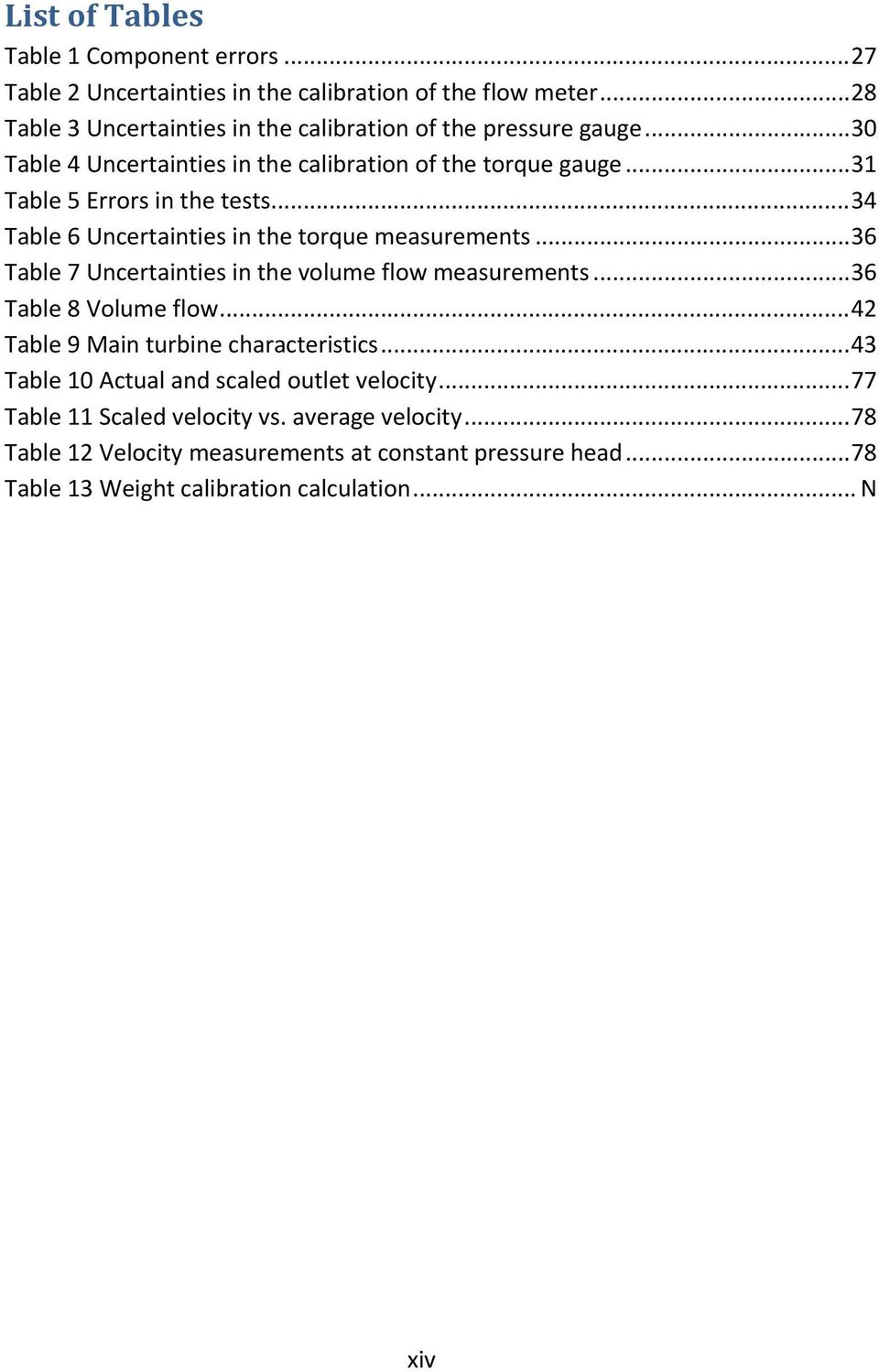 .. 34 Table 6 Uncertainties in the torque measurements... 36 Table 7 Uncertainties in the volume flow measurements... 36 Table 8 Volume flow.