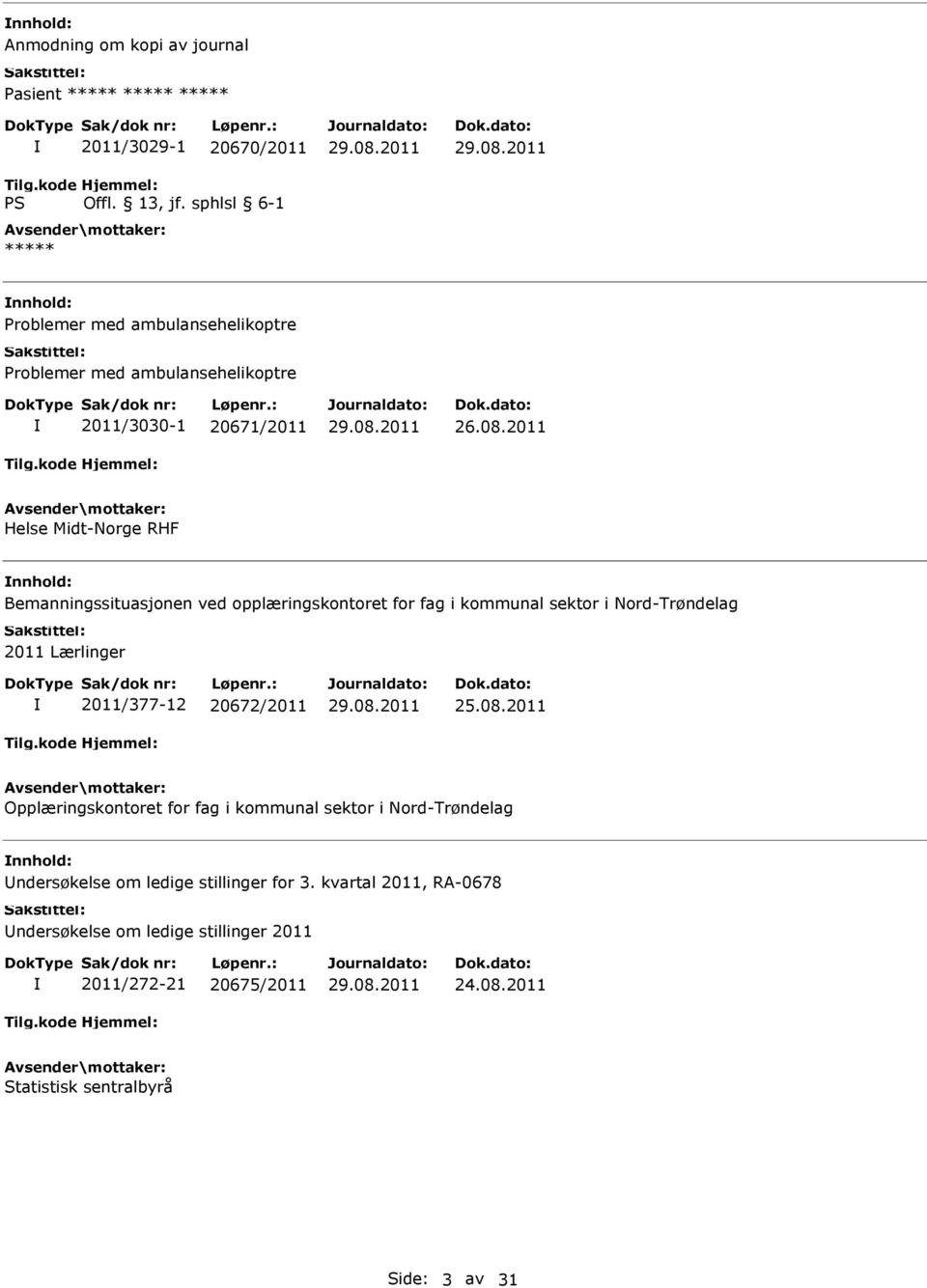 2011 Helse Midt-Norge RHF Bemanningssituasjonen ved opplæringskontoret for fag i kommunal sektor i Nord-Trøndelag 2011 Lærlinger 2011/377-12