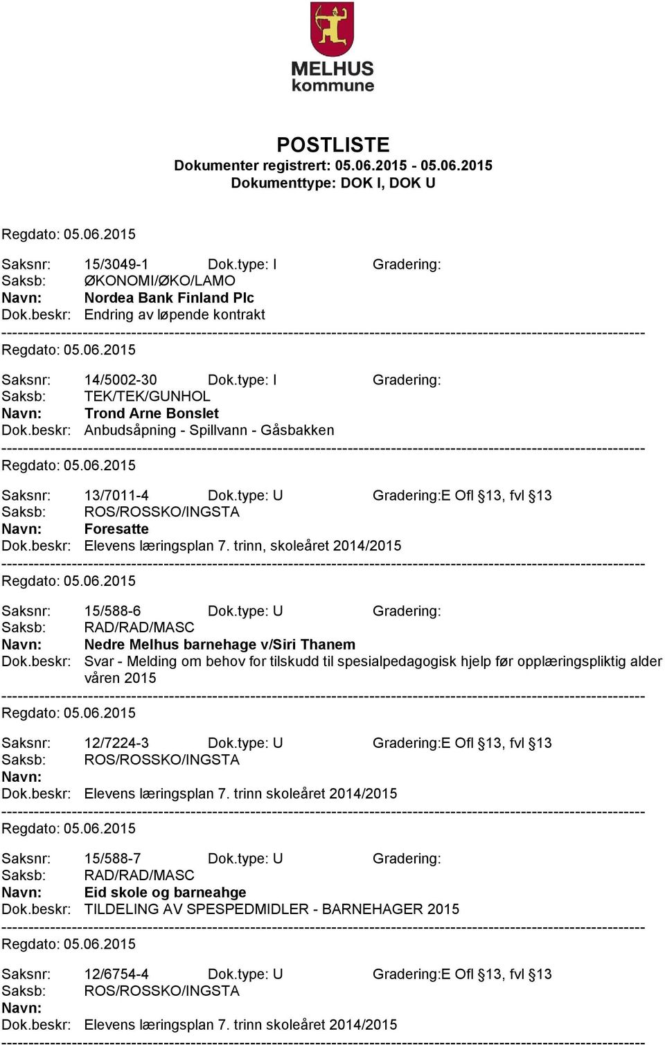 beskr: Elevens læringsplan 7. trinn, skoleåret 2014/2015 Saksnr: 15/588-6 Dok.type: U Gradering: Saksb: RAD/RAD/MASC Nedre Melhus barnehage v/siri Thanem Dok.