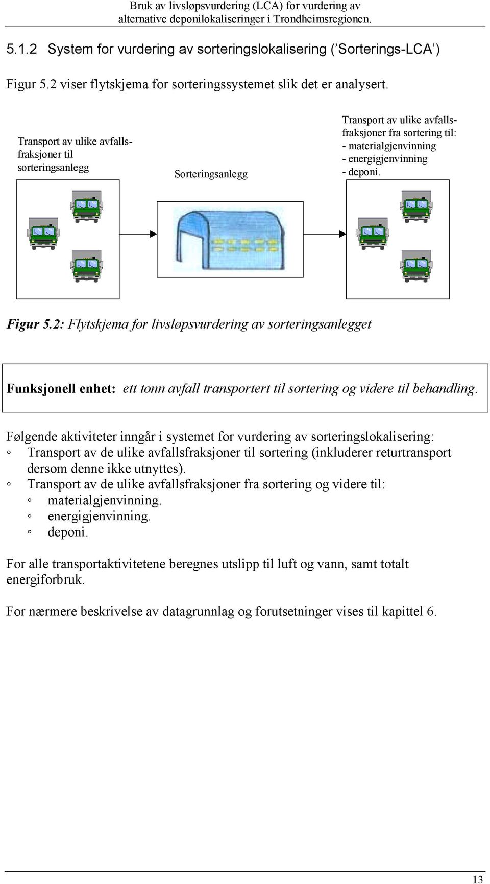 2: Flytskjema for livsløpsvurdering av sorteringsanlegget Funksjonell enhet: ett tonn avfall transportert til sortering og videre til behandling.