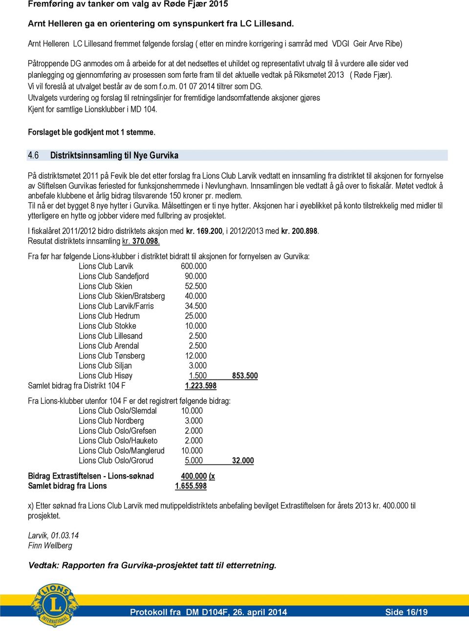 representativt utvalg til å vurdere alle sider ved planlegging og gjennomføring av prosessen som førte fram til det aktuelle vedtak på Riksmøtet 2013 ( Røde Fjær).