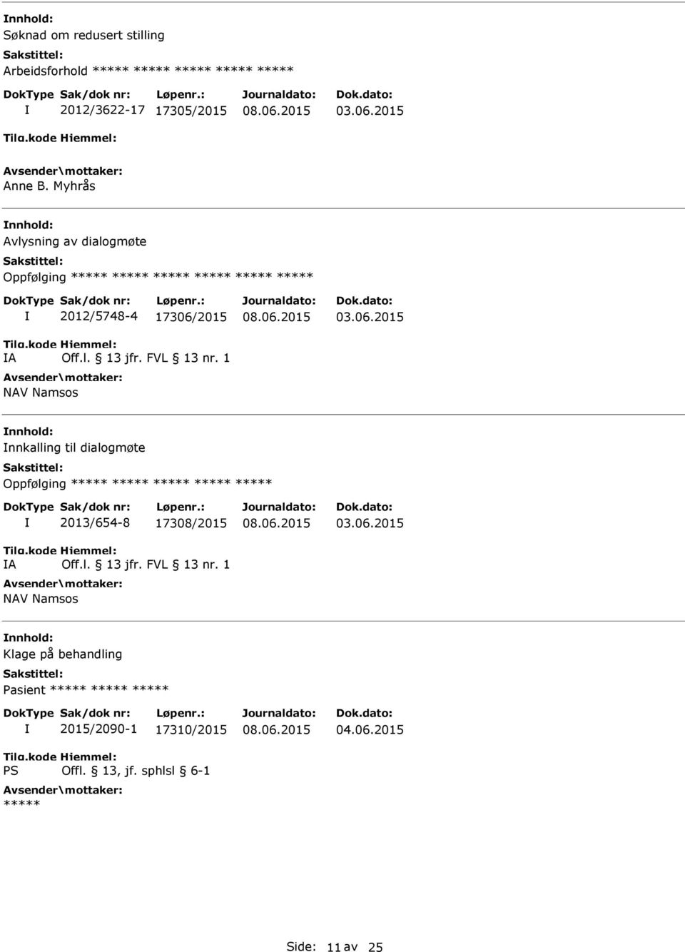 17306/2015 NAV Namsos nnkalling til dialogmøte Oppfølging ***** ***** ***** ***** ***** A