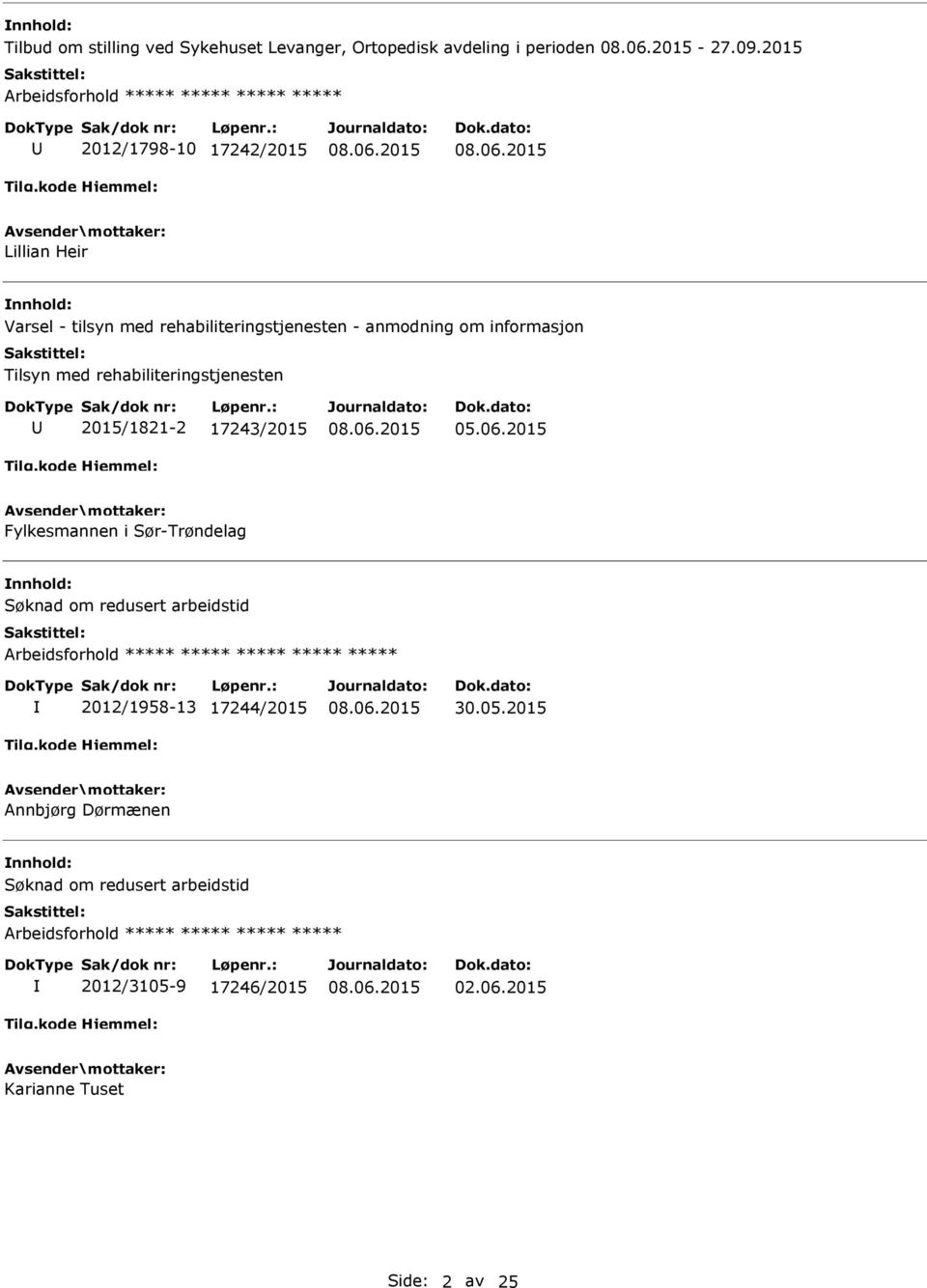 anmodning om informasjon Tilsyn med rehabiliteringstjenesten 2015/1821-2 17243/2015 Fylkesmannen i Sør-Trøndelag Søknad om redusert