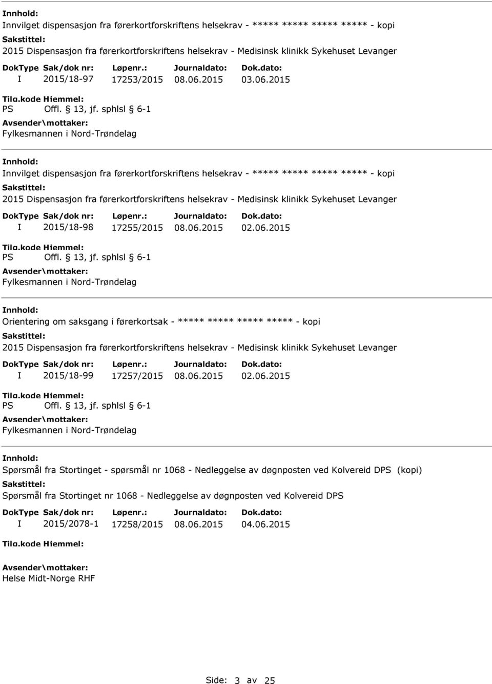 klinikk Sykehuset Levanger 2015/18-98 17255/2015 Fylkesmannen i Nord-Trøndelag 02.06.