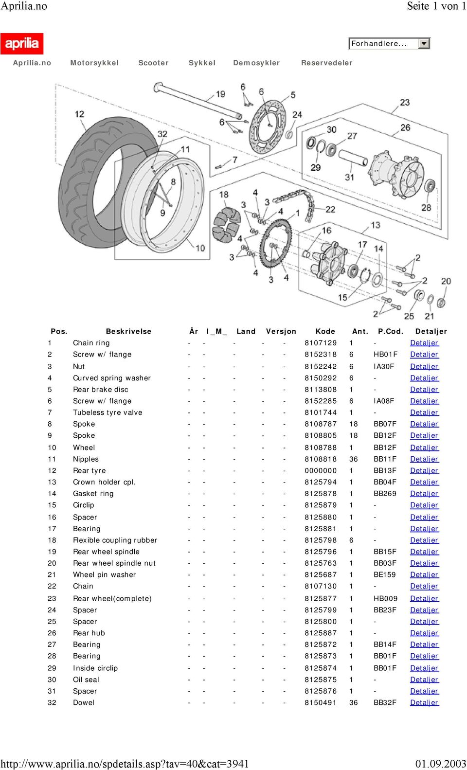 - - - - - 8108805 18 BB12F Detaljer 10 Wheel - - - - - 8108788 1 BB12F Detaljer 11 Nipples - - - - - 8108818 36 BB11F Detaljer 12 Rear tyre - - - - - 0000000 1 BB13F Detaljer 13 Crown holder cpl.