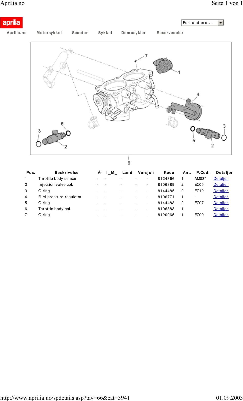 regulator - - - - - 8106771 1 - Detaljer 5 O-ring - - - - - 8144483 2 EC07 Detaljer 6 Throttle body