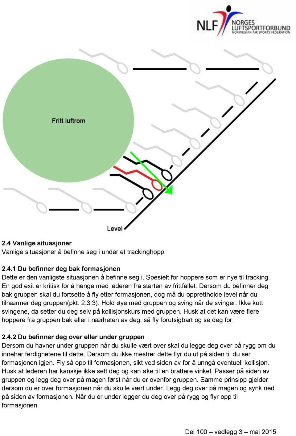 Dersom du befinner deg bak gruppen skal du fortsette å fly etter formasjonen, dog må du opprettholde level når du tilnærmer deg gruppen(pkt. 2.3.3). Hold øye med gruppen og sving når de svinger.