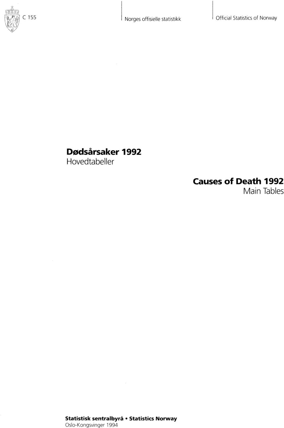 Hovedtabeller Causes of Death 992 Main Tables