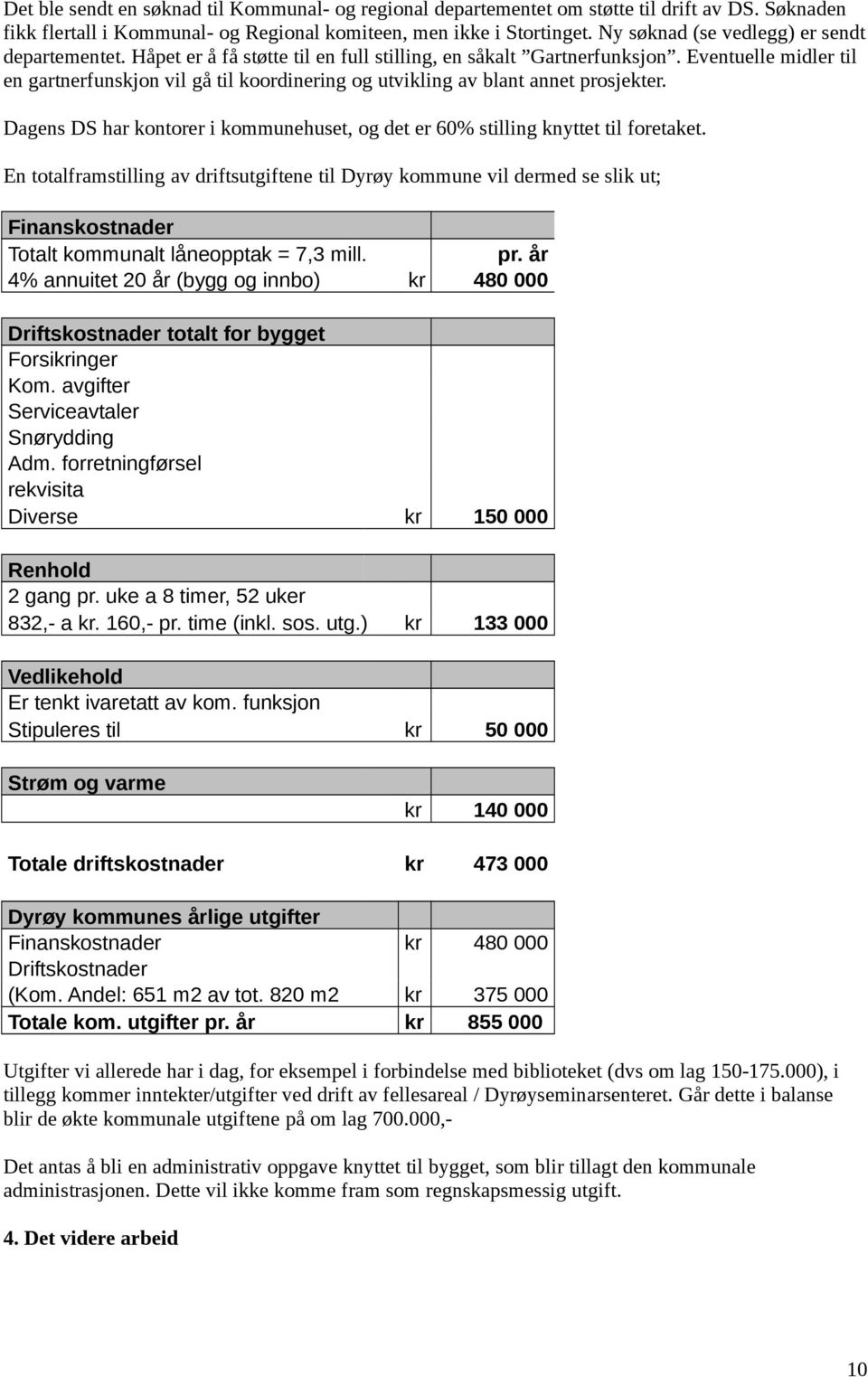 Eventuelle midler til en gartnerfunskjon vil gå til koordinering og utvikling av blant annet prosjekter. Dagens DS har kontorer i kommunehuset, og det er 60% stilling knyttet til foretaket.