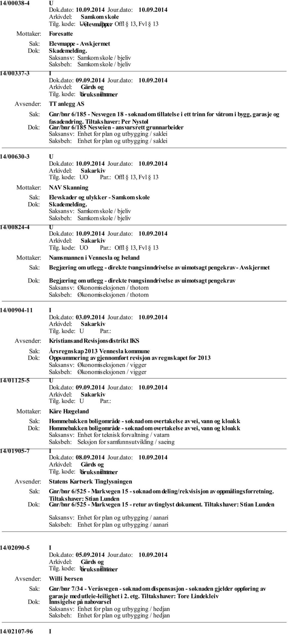 Tiltakshaver: Per Nystøl Gnr/bnr 6/185 Nesveien - ansvarsrett grunnarbeider Saksansv: Enhet for plan og utbygging / saklei Saksbeh: Enhet for plan og utbygging / saklei 14/00630-3 U Tilg.