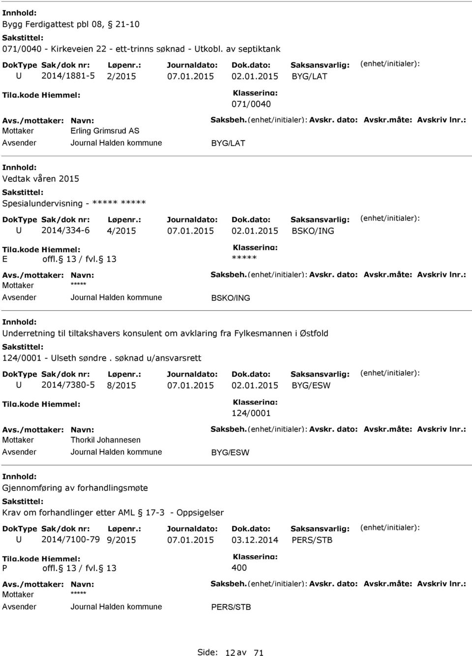 søknad u/ansvarsrett 2014/7380-5 8/2015 02.01.2015 BYG/SW 124/0001 Avs./mottaker: Navn: Saksbeh. Avskr. dato: Avskr.måte: Avskriv lnr.