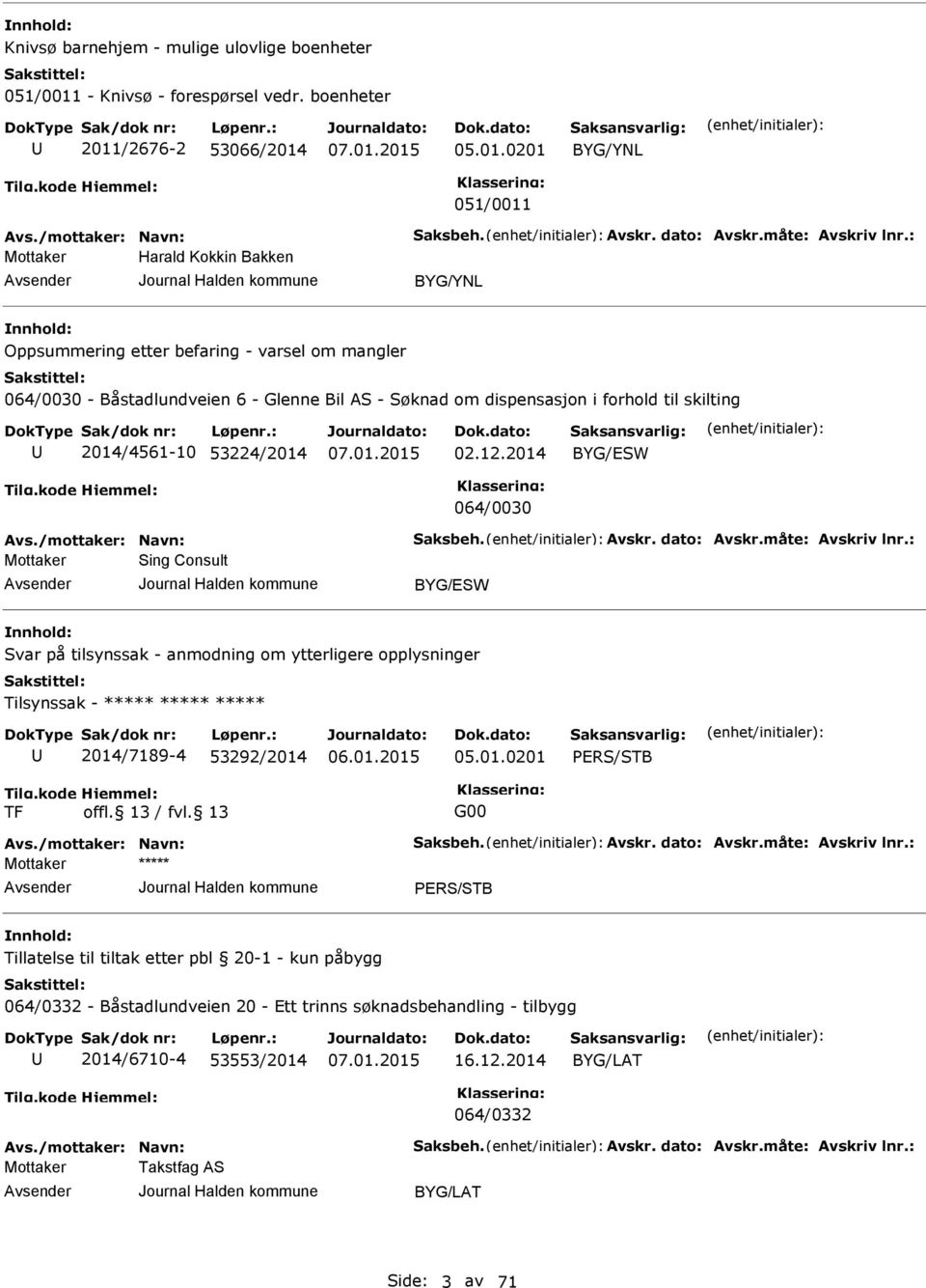 : Harald Kokkin Bakken BYG/YNL Oppsummering etter befaring - varsel om mangler 064/0030 - Båstadlundveien 6 - Glenne Bil AS - Søknad om dispensasjon i forhold til skilting 2014/4561-10 53224/2014 02.