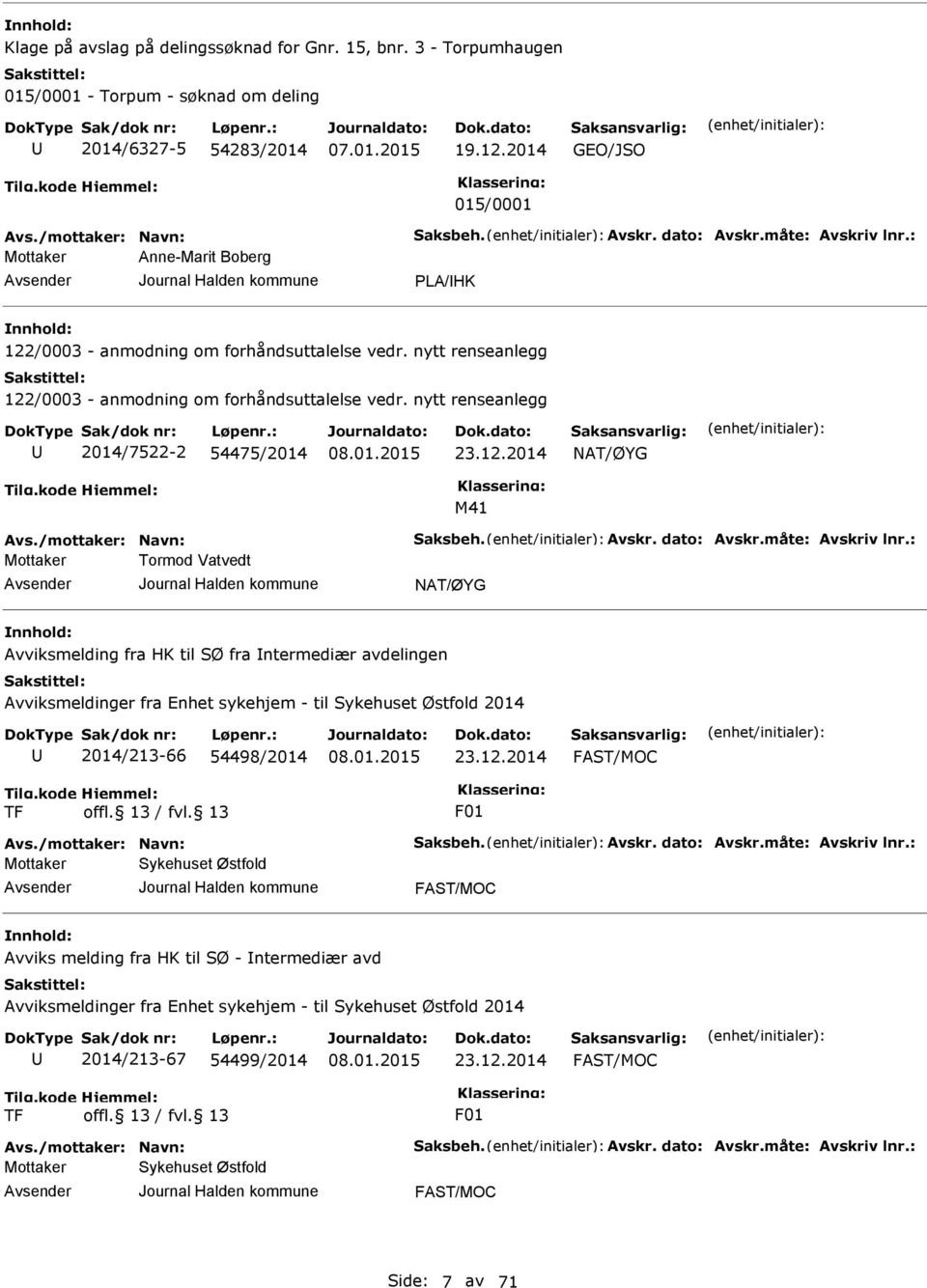 nytt renseanlegg 2014/7522-2 54475/2014 23.12.2014 NAT/ØYG M41 Avs./mottaker: Navn: Saksbeh. Avskr. dato: Avskr.måte: Avskriv lnr.