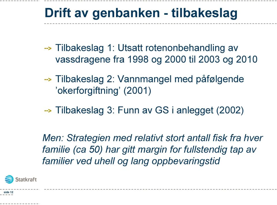 Tilbakeslag 3: Funn av GS i anlegget (2002) Men: Strategien med relativt stort antall fisk fra