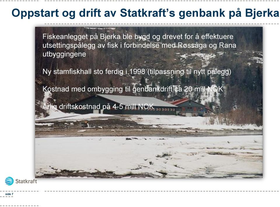 utbyggingene Ny stamfiskhall sto ferdig i 1998 (tilpassning til nytt pålegg) Kostnad