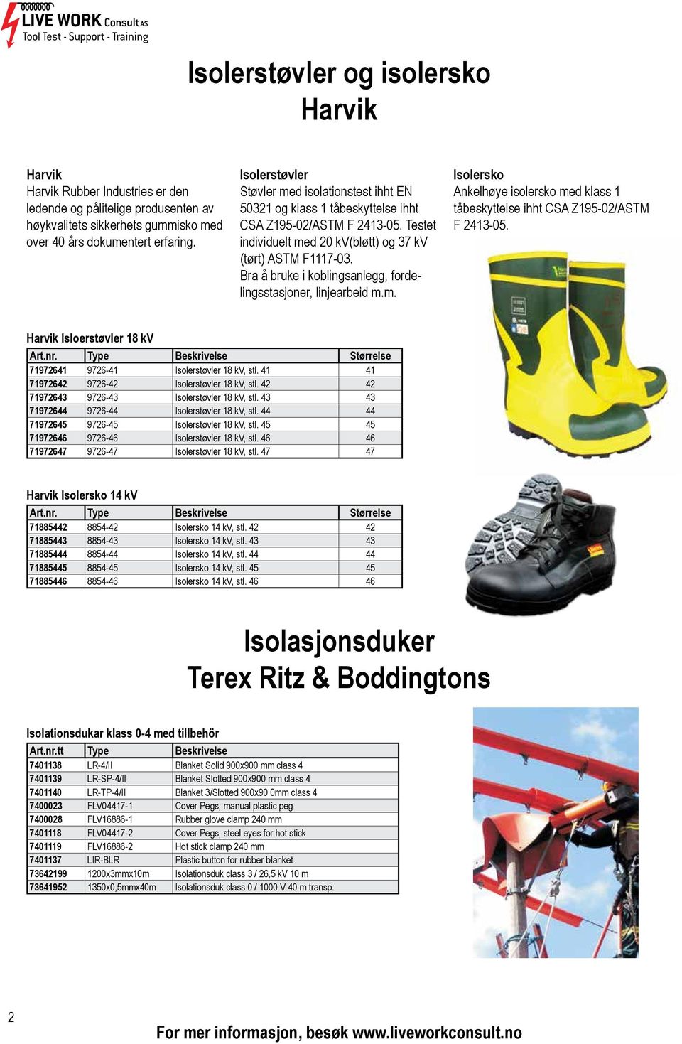 Bra å bruke i koblingsanlegg, fordelingsstasjoner, linjearbeid m.m. Isolersko Ankelhøye isolersko med klass 1 tåbeskyttelse ihht CSA Z195-02/ASTM F 2413-05. Harvik Isloerstøvler 18 kv Art.nr.