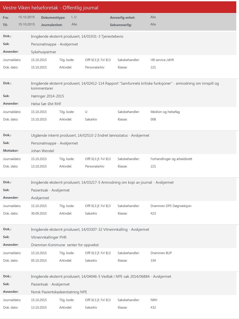 og helsefag Dok. dato: Arkivdel: Sakarkiv 008 tgående internt produsert, 14/02510-