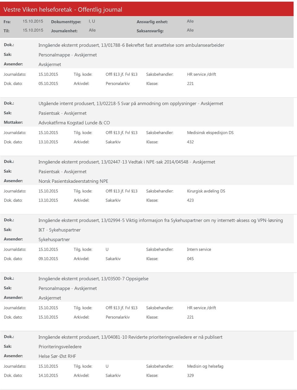 produsert, 13/02447-13 Vedtak i NPE-sak 2014/04548 - Pasientsak - Norsk Pasientskadeerstatning NPE Kirurgisk avdeling DS Inngående eksternt produsert, 13/02994-5 Viktig informasjon fra Sykehuspartner