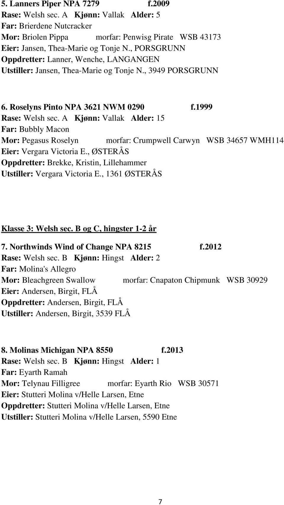 A Kjønn: Vallak Alder: 15 Far: Bubbly Macon Mor: Pegasus Roselyn morfar: Crumpwell Carwyn WSB 34657 WMH114 Eier: Vergara Victoria E.