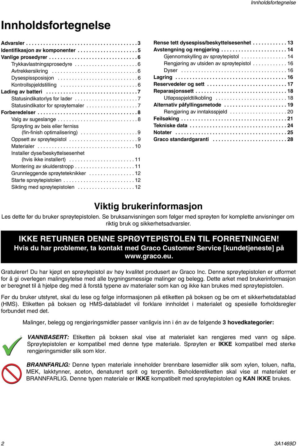 ............................... 7 Statusindikatorlys for lader...................... 7 Statusindikator for sprøytemaler.................. 7 Forberedelser................................... 8 Valg av sugeslange.