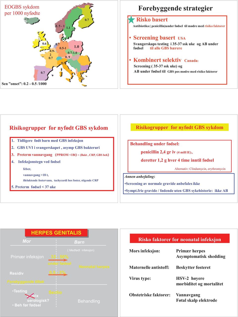 6 Screening basert USA Svangerskaps testing i 35-37 ssk uke og AB under fødsel til alle GBS bærere Kombinert selektiv Canada: Screening ( 35-37 ssk uke) og AB under fødsel til GBS pos mødre med