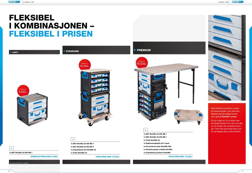 1x SET WorkMo 24-500 MS 1 Du kan velge om du vil starte med et transportsystem til en liten pris eller om du trenger den komplette løsningen.