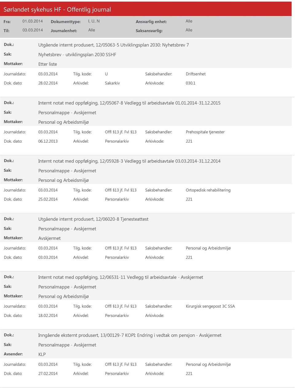 12.2014 Ortopedisk rehabilitering Dok. dato: 25.02.2014 Arkivdel: Personalarkiv Arkivkode: 221 tgående internt produsert, 12/06020-8 Tjenesteattest Dok.