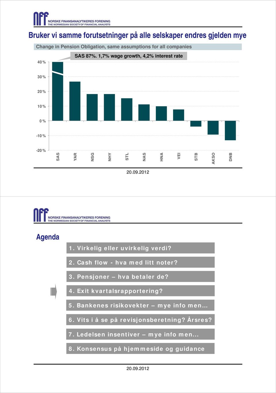 Virkelig eller uvirkelig verdi? 2. Cash flow - hva med litt noter? 3. Pensjoner hva betaler de? 4. Exit kvartalsrapportering? 5.