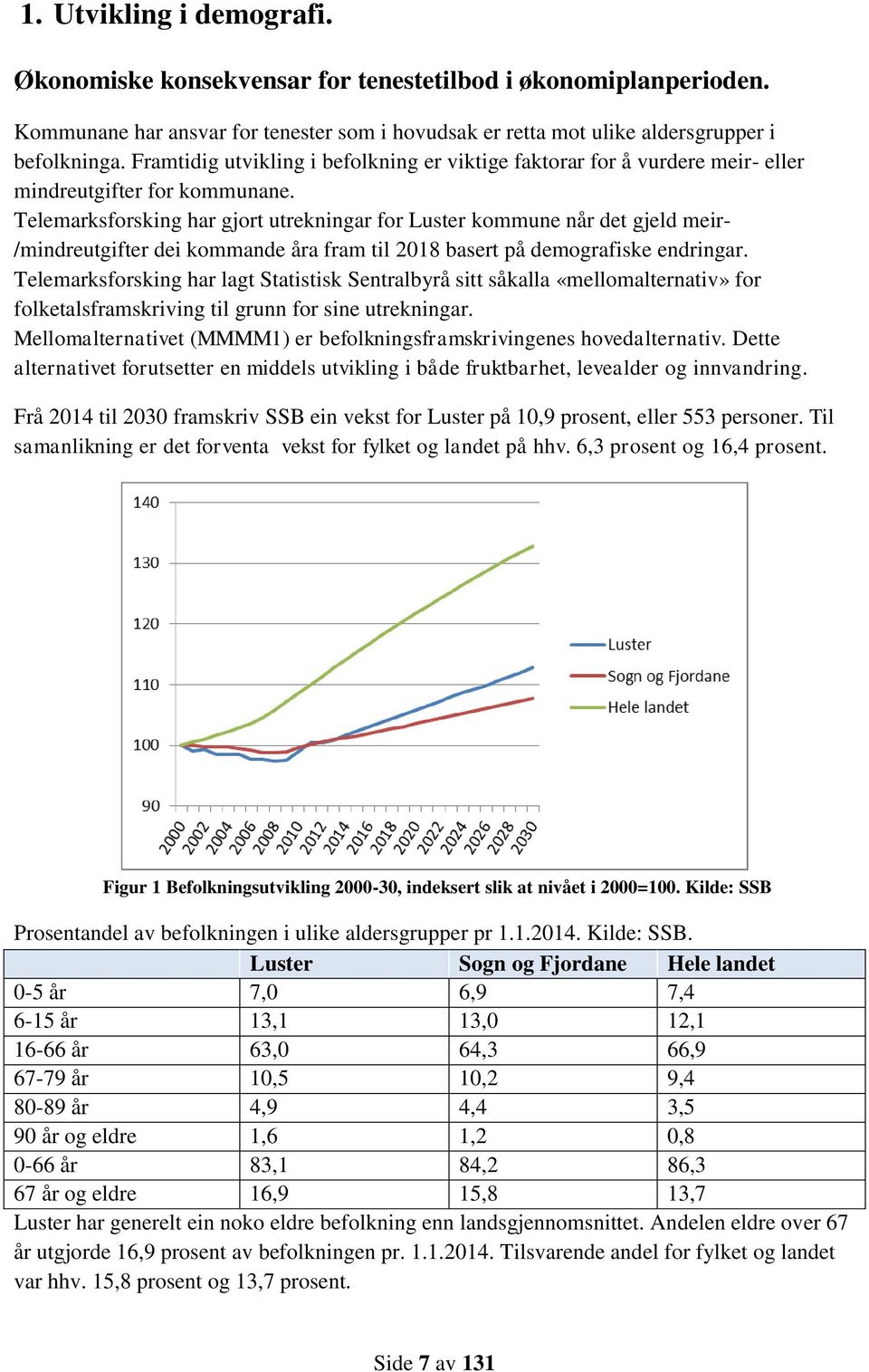Telemarksforsking har gjort utrekningar for Luster kommune når det gjeld meir- /mindreutgifter dei kommande åra fram til 2018 basert på demografiske endringar.