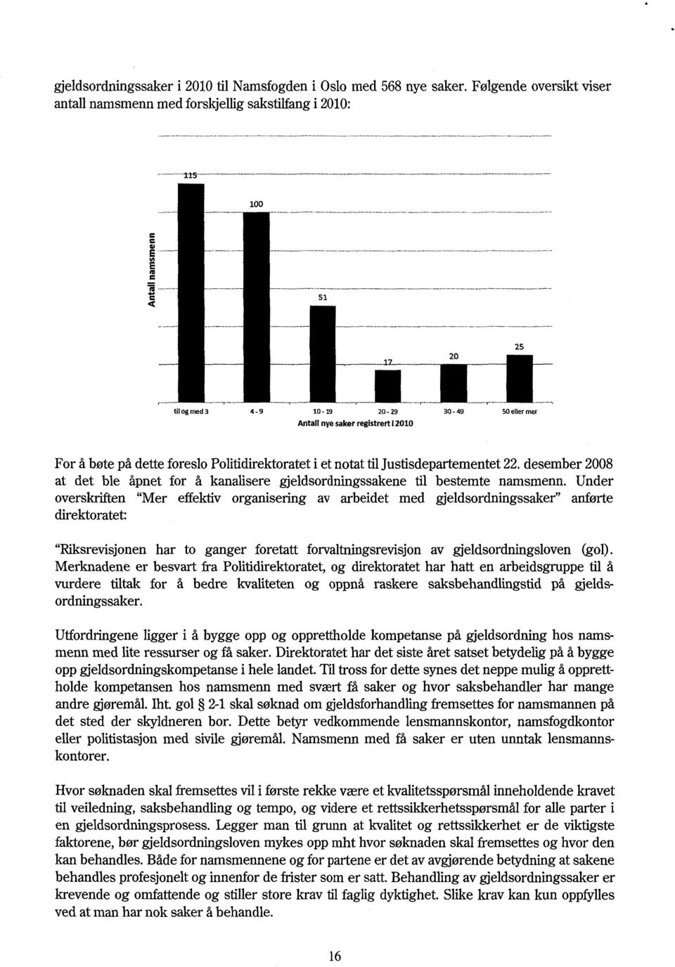 på dette foreslo Politidirektoratet i et notat til Justisdepartementet 22. desember 2008 at det ble åpnet for å kanalisere gjeldsordningssakene til bestemte namsmenn.