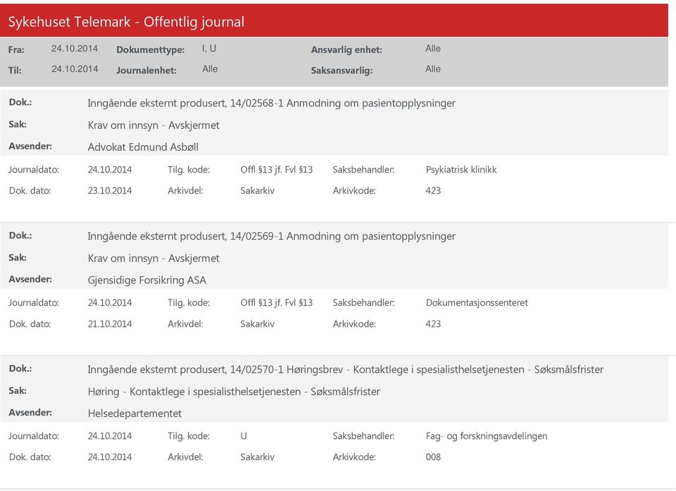 2014 Arkivdel: Sakarkiv Inngående eksternt produsert, 14/02570-1 Høringsbrev - Kontaktlege i spesialisthelsetjenesten - Søksmålsfrister