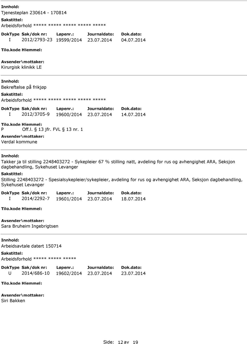 2014 Takker ja til stilling 2248403272 - Sykepleier 67 % stilling natt, avdeling for rus og avhengighet ARA, Seksjon dagbehandling, Sykehuset Levanger Stilling 2248403272 -