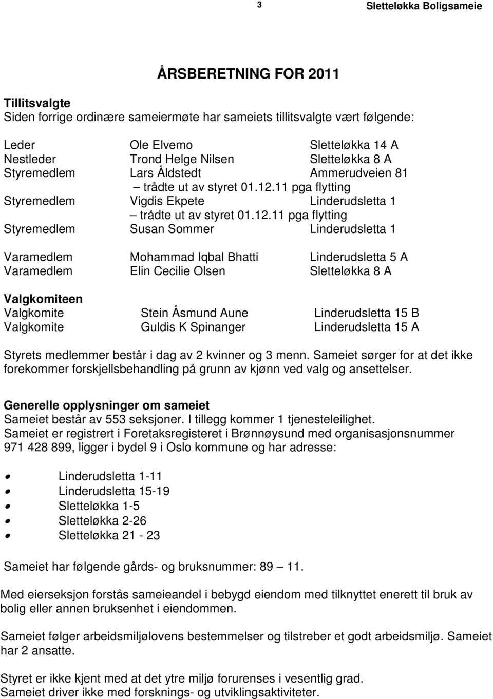 11 pga flytting Styremedlem Vigdis Ekpete Linderudsletta 1 trådte ut av styret 01.12.