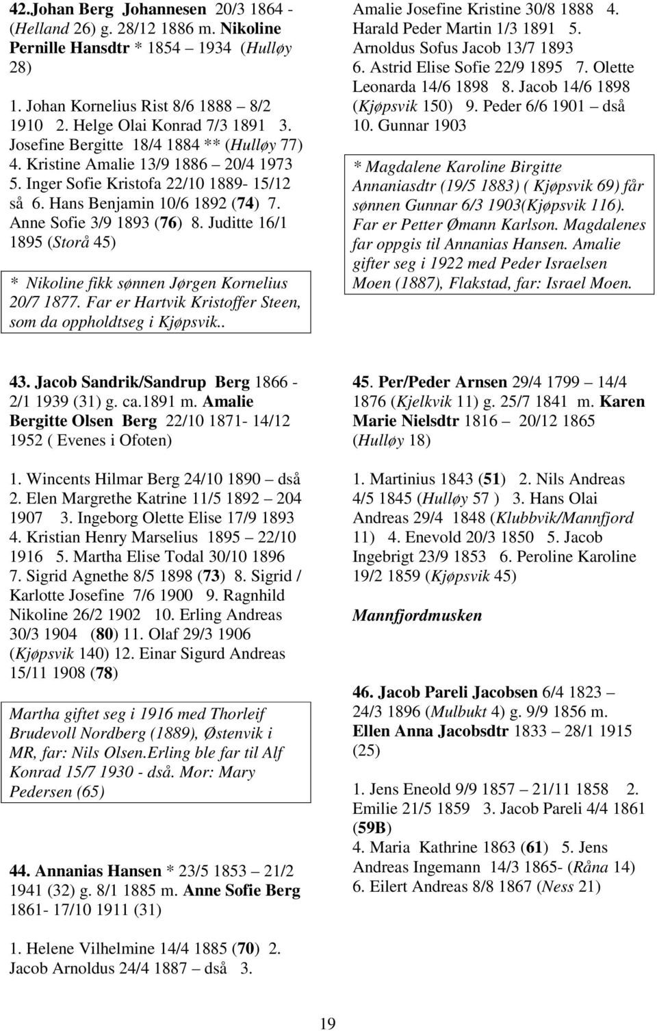 Juditte 16/1 1895 (Storå 45) * Nikoline fikk sønnen Jørgen Kornelius 20/7 1877. Far er Hartvik Kristoffer Steen, som da oppholdtseg i Kjøpsvik.. Amalie Josefine Kristine 30/8 1888 4.