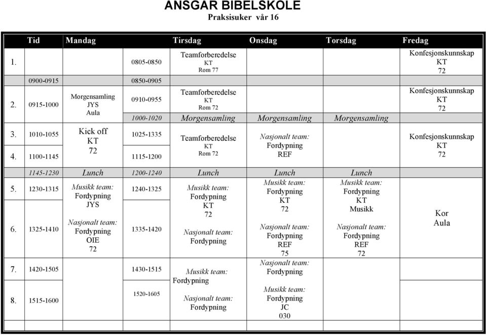 Konfesjonskunnskap Konfesjonskunnskap Konfesjonskunnskap 1145-1230 Lunch 1200-1240 Lunch Lunch Lunch