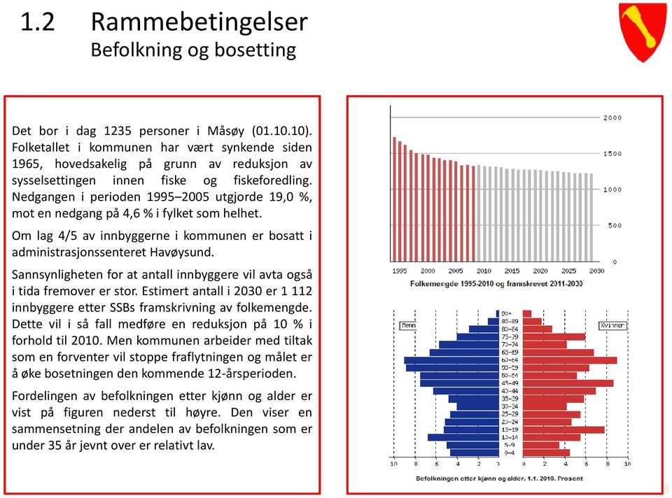 Nedgangen i perioden 1995 2005 utgjorde 19,0 %, motennedgangpå4,6%ifylketsomhelhet. Om lag 4/5 av innbyggerne i kommunen er bosatt i administrasjonssenteret Havøysund.