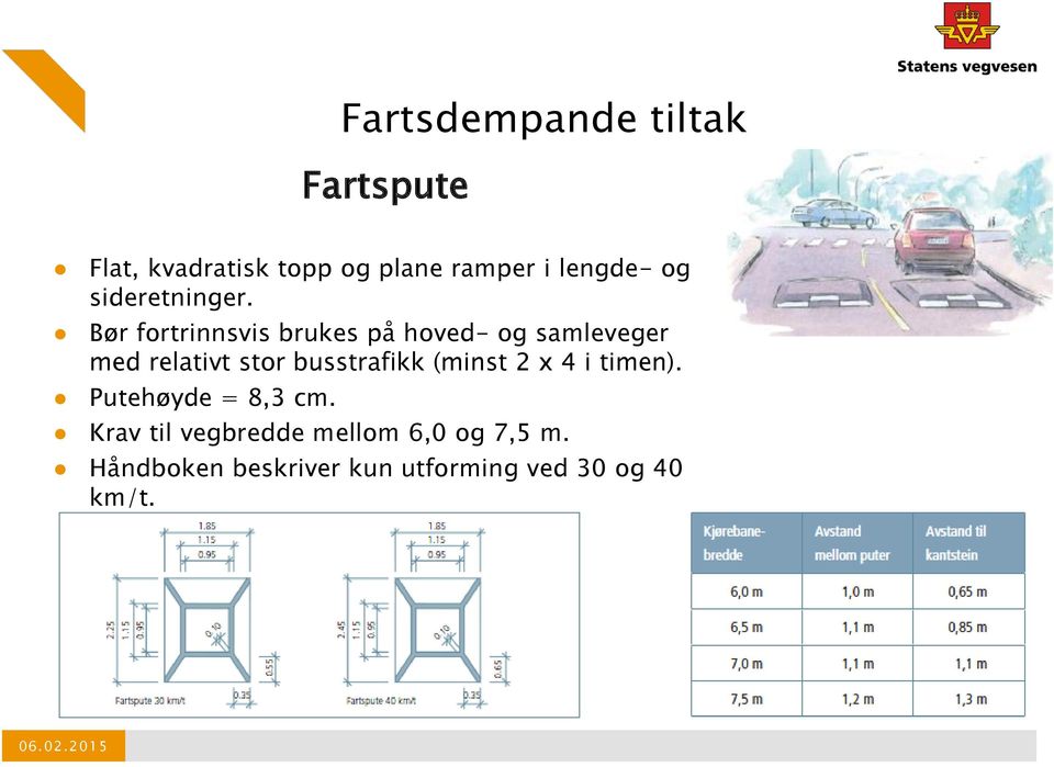 Bør fortrinnsvis brukes på hoved- og samleveger med relativt stor