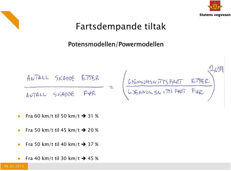 Fra 60 km/t til 50 km/t 31 % Fra 50 km/t til 45