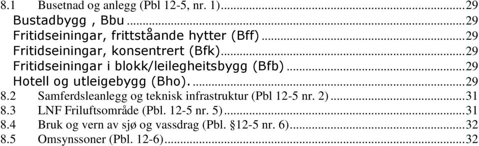 .. 29 Hotell og utleigebygg (Bho).... 29 8.2 Samferdsleanlegg og teknisk infrastruktur (Pbl 12-5 nr. 2)... 31 8.