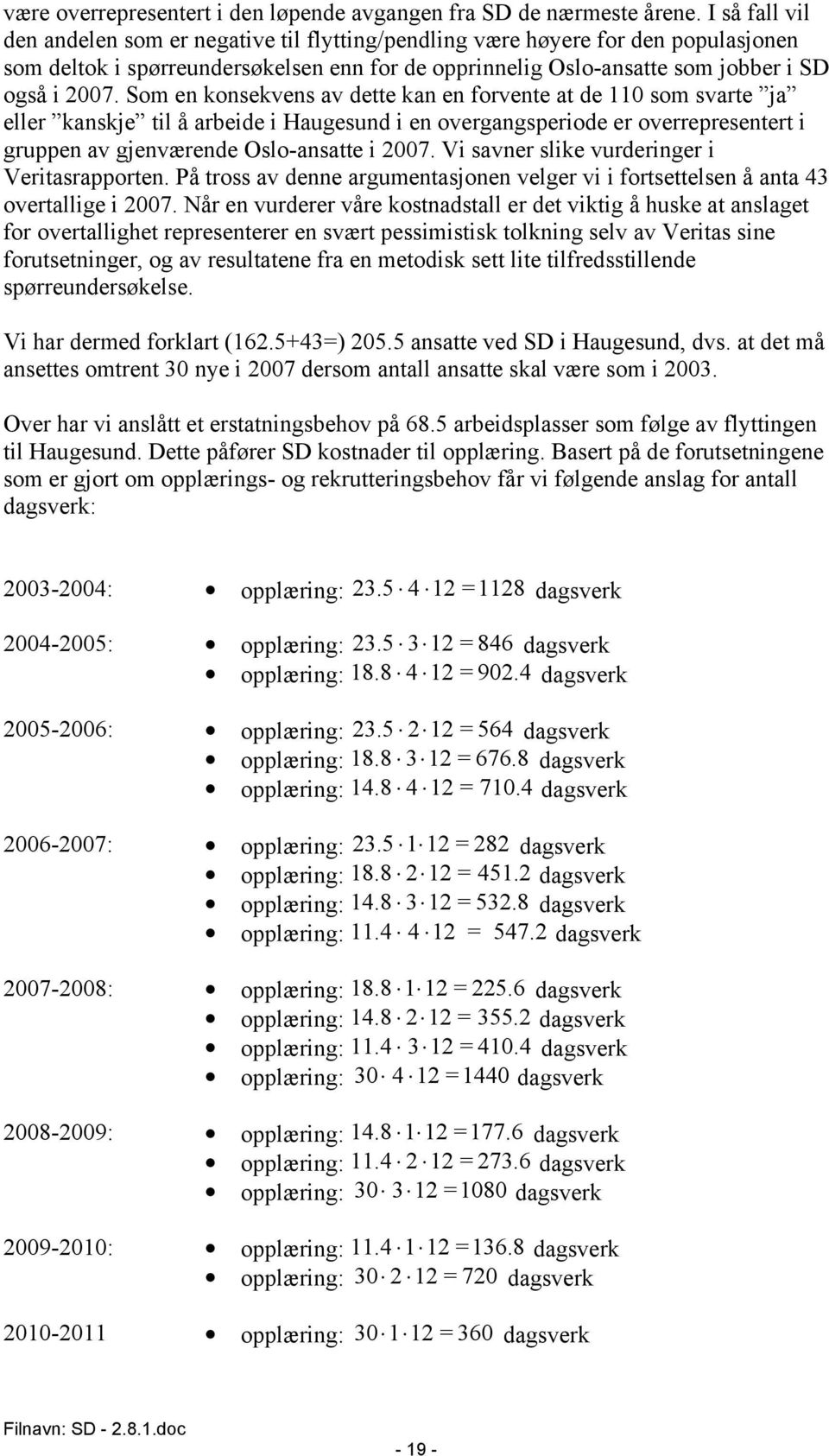 Som en konsekvens av dette kan en forvente at de 110 som svarte ja eller kanskje til å arbeide i Haugesund i en overgangsperiode er overrepresentert i gruppen av gjenværende Oslo-ansatte i 2007.