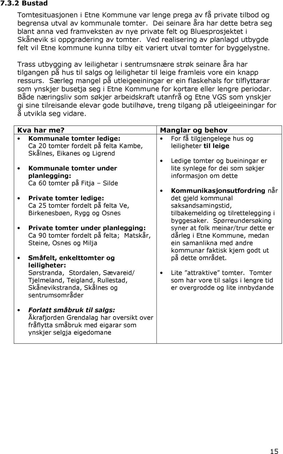 Ved realisering av planlagd utbygde felt vil Etne kommune kunna tilby eit variert utval tomter for byggelystne.