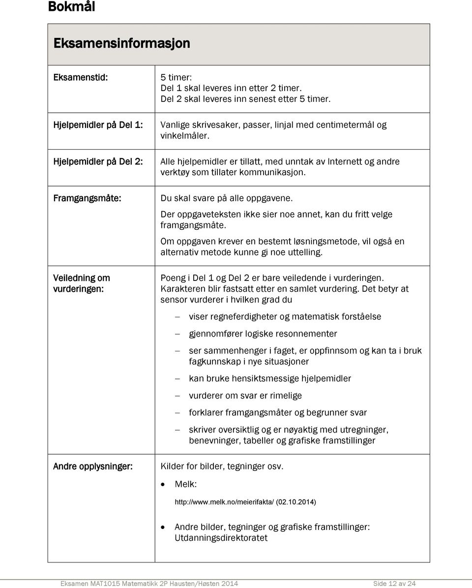 Alle hjelpemidler er tillatt, med unntak av Internett og andre verktøy som tillater kommunikasjon. Du skal svare på alle oppgavene.