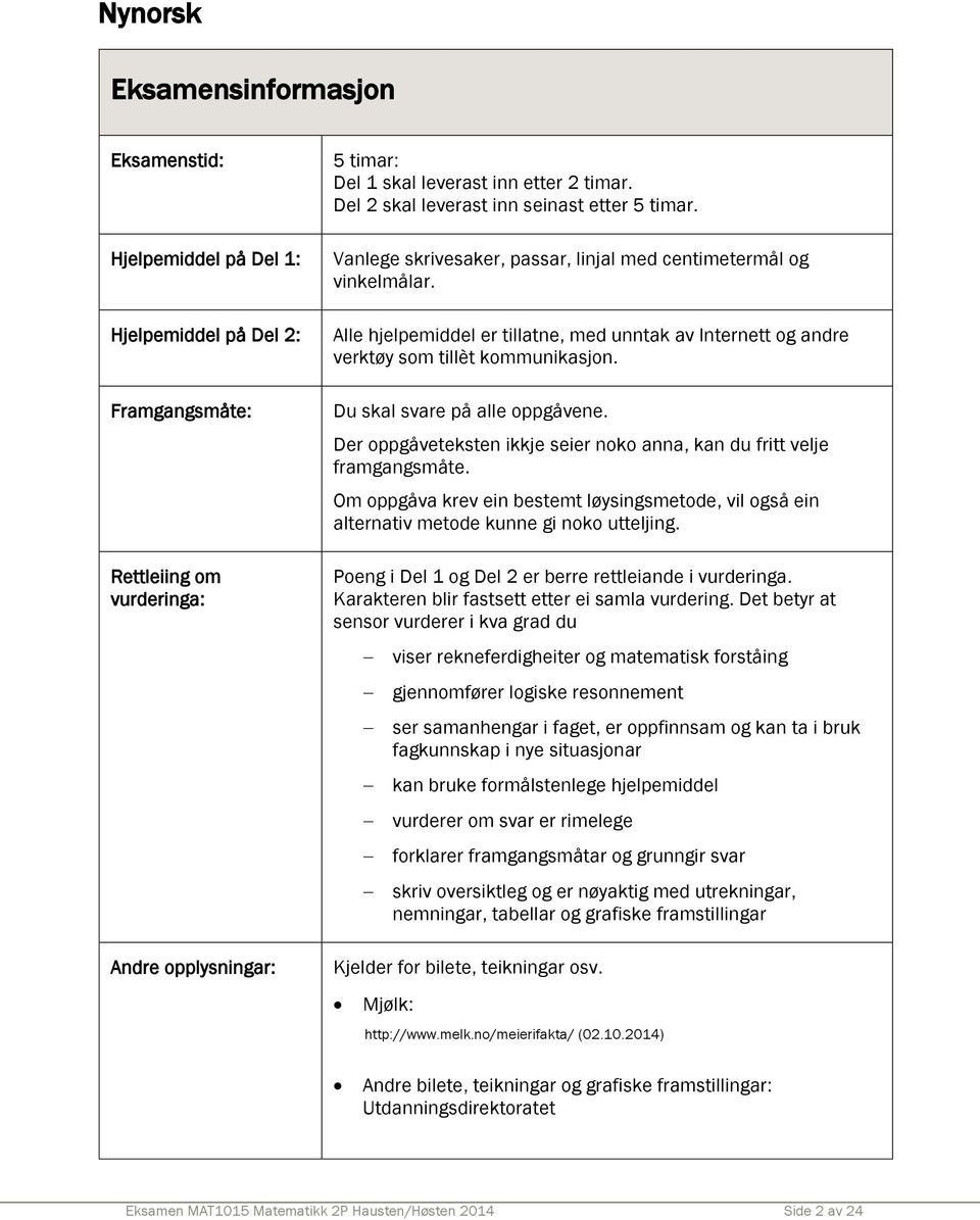 Alle hjelpemiddel er tillatne, med unntak av Internett og andre verktøy som tillèt kommunikasjon. Du skal svare på alle oppgåvene.