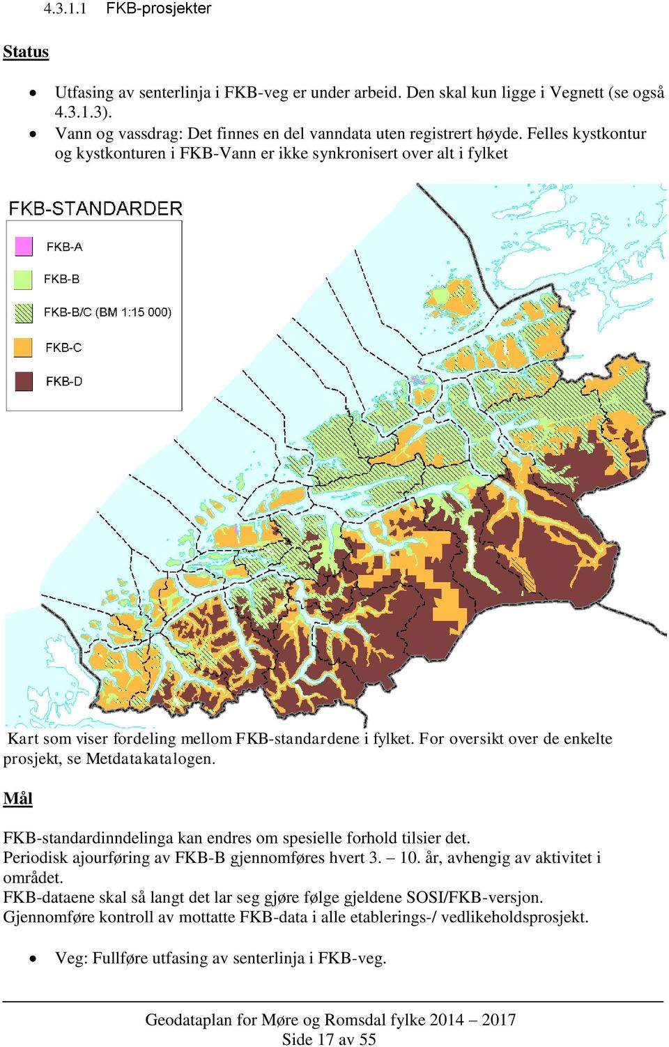 For oversikt over de enkelte prosjekt, se Metdatakatalogen. Mål FKB-standardinndelinga kan endres om spesielle forhold tilsier det. Periodisk ajourføring av FKB-B gjennomføres hvert 3. 10.