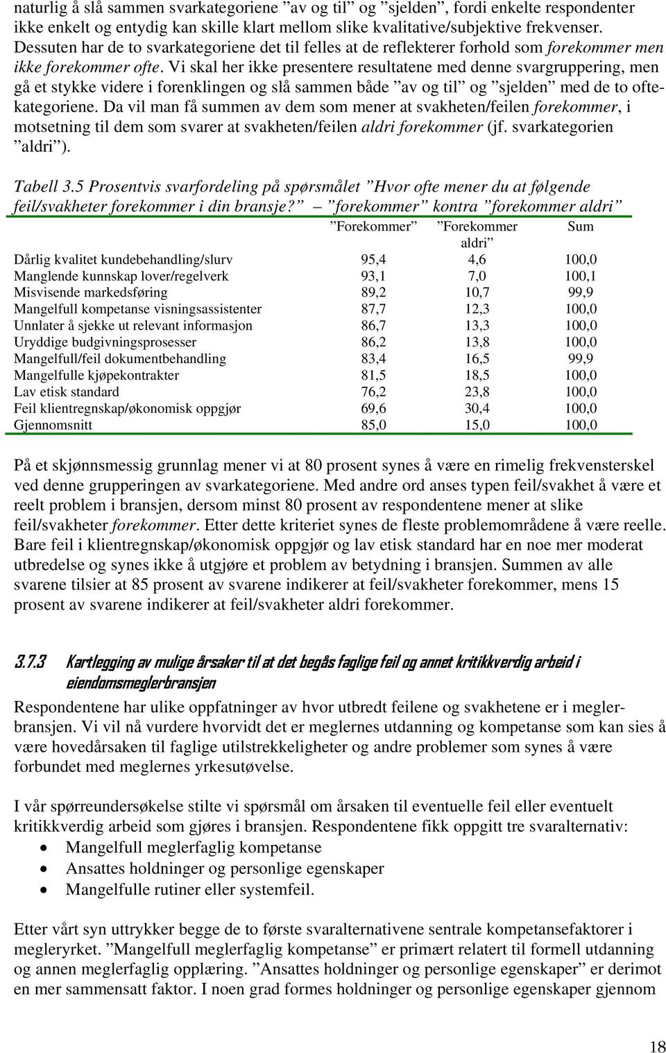 Vi skal her ikke presentere resultatene med denne svargruppering, men gå et stykke videre i forenklingen og slå sammen både av og til og sjelden med de to oftekategoriene.